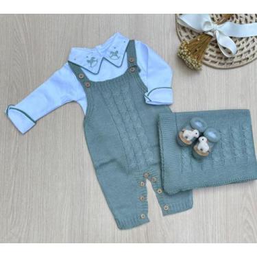 Imagem de Saída Maternidade Cavalinho 4 Peças Tricot Menino Tam P com Sapatinhos