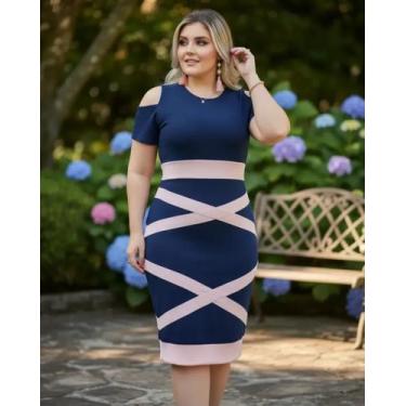 Imagem de Vestido Midi X Moda Feminina Evangélica - Miss FLOWER, Marinho com ros