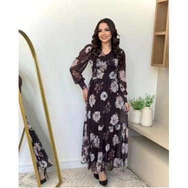 Imagem de Vestido Evangélico Longo Feminino Manga Longa Social Delicado - Univer