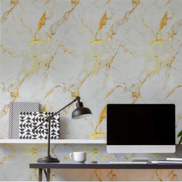 Imagem de Papel De Parede Mármore Branco Com Dourado 02-60X300Cm - Mix Adesivos