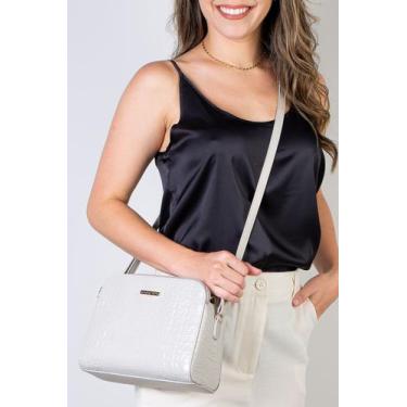 Imagem de Bolsa transversal feminina de couro croco Paola - Andrea Vinci, Marfim