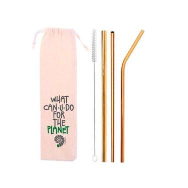 Imagem de Kit 5 em 1 Inox (Shake 12mm) + Escova + Ecobag What Dourado - CAN.U.DO