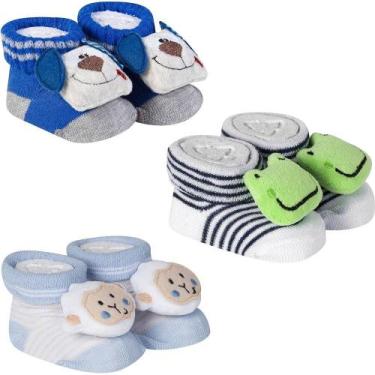 Imagem de 3 Meias Pantufa Bebê Divertida Menino Recém Nascido Enxoval Maternidad