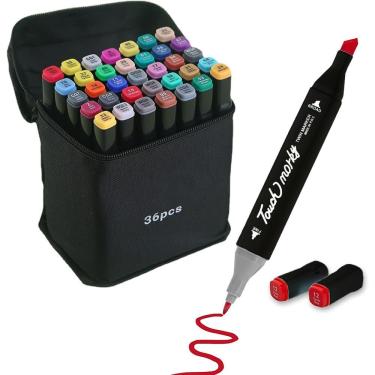 Imagem de Caneta Marcador Ponta Dupla para Colorir e Desenho Professional 36 Cores com Estojo e Tampas Codificadas