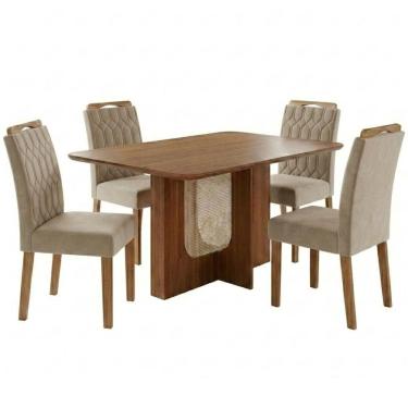 Imagem de Mesa de Jantar Louise e Paola 4 Lugares Tampo em MDF 130x80cm com Cadeiras Estofadas Su...