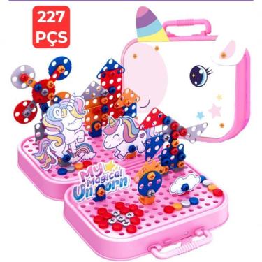 Imagem de Kit Educativo de Montagem Infantil Maleta Unicórnio com Peças Coloridas e Cartões Ilustrativos
