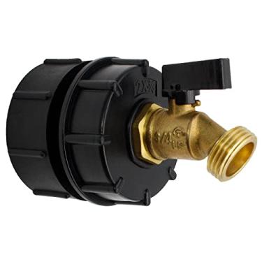 Imagem de KAKSEY IBC Tote Fittings, IBC Tank Adapter 5 cm de rosca fina (adaptador NPT fino x rosca grossa) + válvula de torneira de mangueira de latão sem chumbo com válvula borboleta para conector de mangueira de jardim