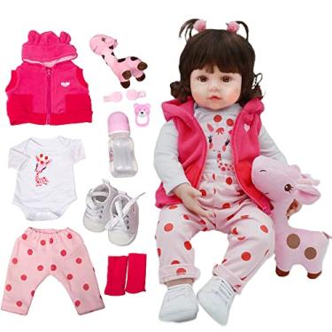 Imagem de Brastoy Boneca Bebê Reborn Menina Silicone Olhos Castanhos 48cm Pode Dar Banho