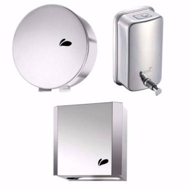Imagem de Toalheiro Inox Quadra + Saboneteira Inox 1000ML + Porta Papel Higiênic