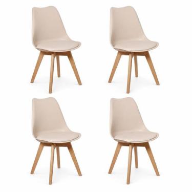 Imagem de Conjunto Kit 4 Cadeiras Eames Leda La Creme Estofada Com Base de Madei