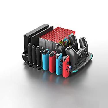 Imagem de TwiHill Adequado para base de carregamento multifuncional Nintendo Switch OLED, controlador de jogo joy-con + PRO, carregador elf ball e cartão de jogo de armazenamento (Preto)