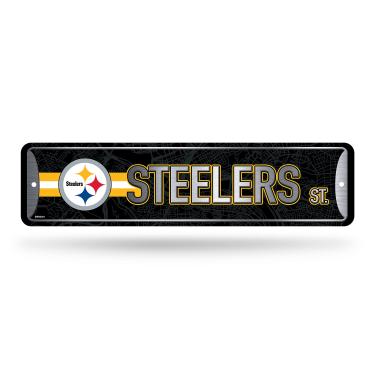 Imagem de Rico Industries Placa de rua de metal NFL Pittsburgh Steelers (10 cm x 38 cm) - Ótima para decoração de casa, quarto, caverna masculina