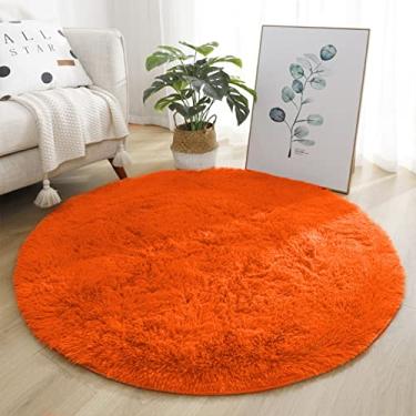 Imagem de Lifup Tapete de Área Antiderrapante Redondo Macio Fofo, Tapete Circular Desgrenhado de Pelúcia Aconchegante, Decoração para Casa para Sala Quarto Laranja 140 cm