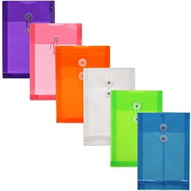 Imagem de Envelopes de plástico JAM Paper com fecho de botão e cordão – 16,5 cm x 23,5 cm, Assorted Colors 6 Pack