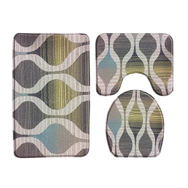 Imagem de Cor Folha Padrão Tapete de Banho Geométrico Antiderrapante 3 Peças Conjuntos de Decoração de Banheiro Tapete Tapete Tampa de Toalete Conjunto Almofada em Forma de U, 33185J, 40X60cm