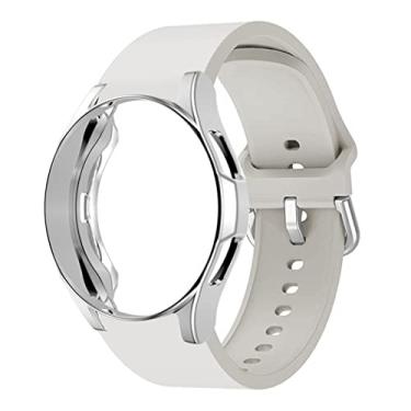 Imagem de Pulseira de relógio de 20 mm, compatível com Samsung Galaxy Watch 5 40 mm, pulseira de silicone fina macia com TPU cobertura total para relógio Galaxy Watch 4 40 mm substituição de pulseira esportiva feminina e masculina, branca antiga