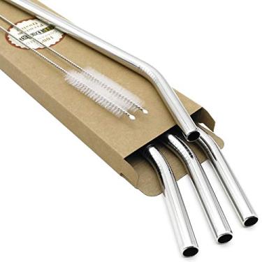 Imagem de Canudos GFDesign para beber grandes reutilizáveis 30 polegadas extra longo 9 mm extra grande SUS 304 grau alimentício 18/8 aço inoxidável – conjunto de 4 com 2 pincéis de limpeza – dobrado