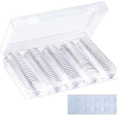 Imagem de Caixa de proteção de moeda com anel de esponja, 100 unidades de cápsulas de moedas de plástico Qtopun com suporte organizador de armazenamento caixa de recipiente redonda com vedação de espuma para coleção de moedas (25 mm/27 mm/30 mm)