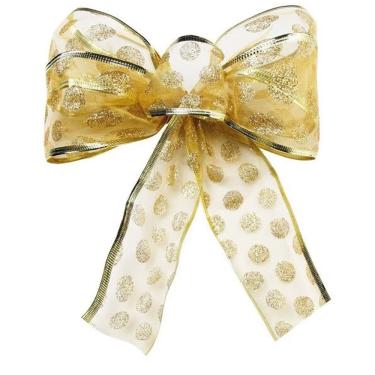 Imagem de Laço De Árvore De Natal Estampa Bolas 1 Unidade Dourado