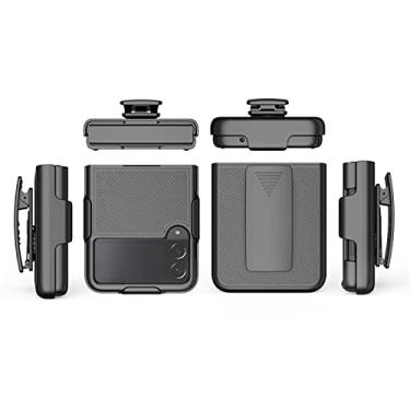 Imagem de HIDAHE Capa coldre para Samsung Z FLIP 3 5G, combo de capa e coldre capa fina para homens com suporte integrado + clipe de cinto giratório coldre protetor para Samsung Z FLIP3 2021, preto