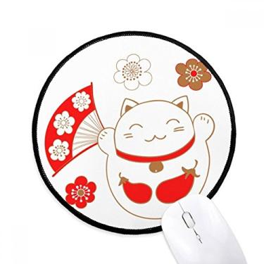 Imagem de Tapete de mouse japonês Lucky Fortune gato flor cobre desktop escritório tapete redondo para computador