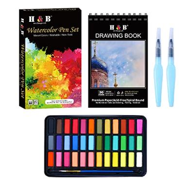 Imagem de Henniu 36 Conjunto de Tintas Aquarelas Kit com 1 * Pincel / 2 * Caneta-tinteiro / 1 * Livro de Impressão Suprimentos de Arte para Artistas Iniciantes Estudantes Adultos Desenho Pintura Portátil