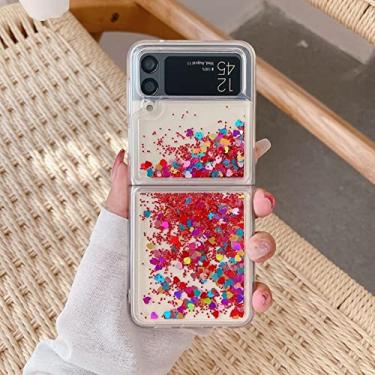 Imagem de Capa transparente para Samsung Galaxy Z Flip 3 4 Love Heart Quicksand Transparent Para Samsung Galaxy ZFlip 4 3 flip4 flip3 Capa colorida, vermelha, para Samsung Z Flip 4