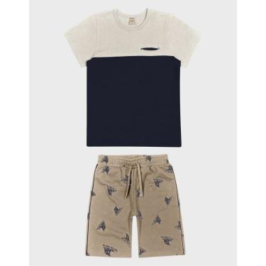 Imagem de Conjunto Infantil Masculino Camiseta e Bermuda Off White