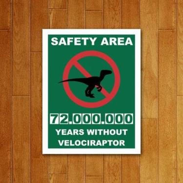 Imagem de Placa Decorativa - Safety Area Velociraptor - Legiao Nerd