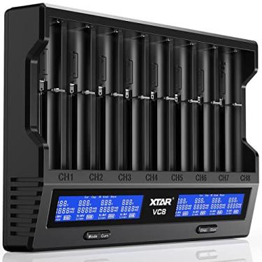 Imagem de Carregador de bateria USB C de 8 compartimentos XTAR VC8 tipo C 3A carregador rápido de 8 compartimentos com visor LCD para 3,6 V 3,7 V Li-ion 1,2 V Ni-MH C (Pacote não inclui bateria)