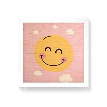 Imagem de Arte Maníacos Quadro decorativo com moldura caixa branca em Madeira - Sol Sorriso Fundo Rosa - 30x30cm