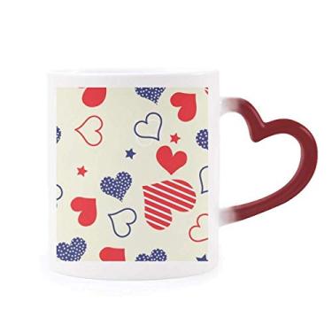 Imagem de Caneca vermelha azul em forma de coração Pentagrama América sensível ao calor Caneca de grés que muda de cor vermelha