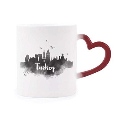 Imagem de Turkey Landmark Ink Caneca sensível ao calor com pintura de cidade, copo de grés que muda de cor vermelha