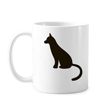 Imagem de Caneca de cerâmica de gato preto com desenho de animal e porcelana