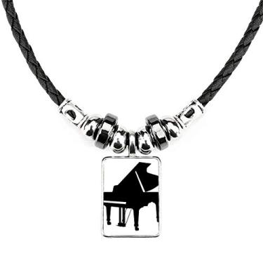 Imagem de DIYthinker Colar com padrão de instrumento de música clássico de piano, bijuteria, torque, pingente de corda de couro