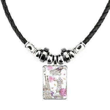 Imagem de DIYthinker Estátua de futebol da Catedral de Barcelona, colar Espanha, joia com pingente de corda de couro