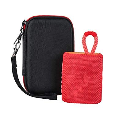 Imagem de LANGYA Capa rígida, bolsa de armazenamento para transporte, leve e portátil para caixa de som JBL GO3, durável e pedra, corpo preto com borda vermelha (16 cm)