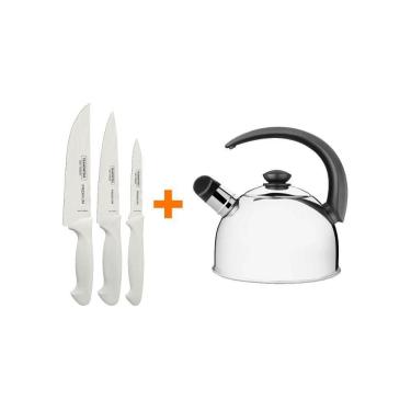 Imagem de Kit - Faqueiro Premium 3 Peças + 1 Chaleira Em Aço Inox 2,1l Com Apito - Tramontina