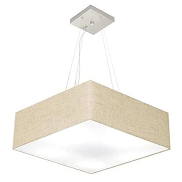 Imagem de Lustre Pendente Quadrado Cúpula Tecido 15/50x50 cm, Vivare Iluminação, Pendente4032 RST, Rustico Bege, Médio