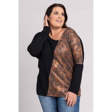 Imagem de Blusa Feminina Manga Longa Morcego Plus Size Visco Detalhe Animal Print - Serena