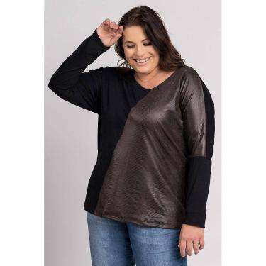 Imagem de Blusa Feminina Manga Longa Morcego Plus Size Visco Detalhe Animal Print - Serena