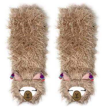 Imagem de ooohyeah Pantufas femininas antiderrapantes felpudas 3D de animais, engraçadas, quentes, aconchegantes, fofas, fofas, para uso interno com pegas, Lhama rosa, 5-10