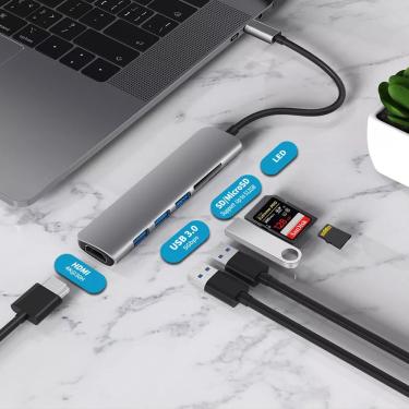 Imagem de Adaptador Hub USB Tipo-C para MacBook Pro Air Huawei Companheiro  Thunderbolt 3  Slot para Leitor TF