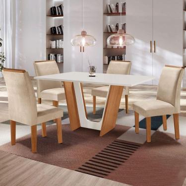 Imagem de Mesa de Jantar 4 Lugares Laura Cinamomo/Off White/Suede Pena - Cel Móveis