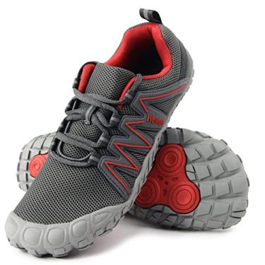 Imagem de Weweya Sapatos femininos descalços minimalistas para corrida e cross training, Cinza, vermelho, 38