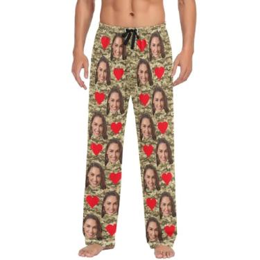 Imagem de Calça de pijama de mosaico camuflada personalizada para homens com foto personalizada calças de pijama masculinas, Marrom cáqui, GG