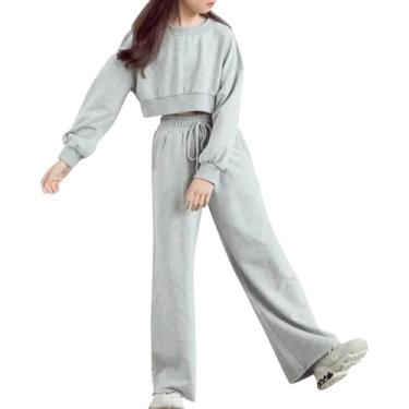Imagem de Conjunto de 2 peças de roupas de primavera para meninas e meninas, blusa de moletom, calça larga, calça e calça, Cinza, 11-12 Anos