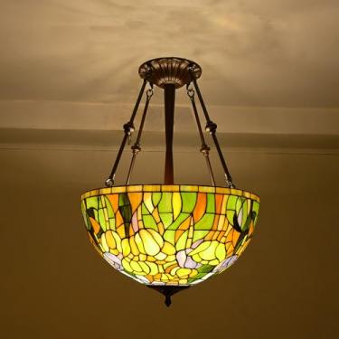 Imagem de Luminária pendente de tulipa estilo tiffany de 18 polegadas HangLight retrô pastoral luzes pendentes para sala de estar, cozinha, sala de jantar, corredor, A (B) Stabilize