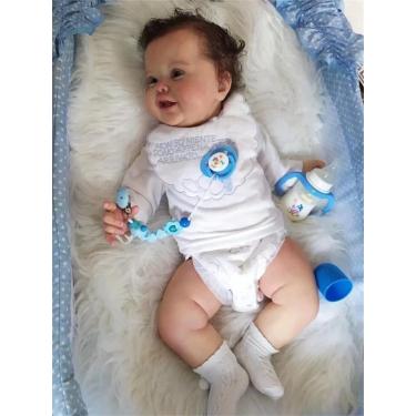 Imagem de QIYANER 22 polegadasboneca bebe reborn silicone realista,boneca bebe reborn silicone realista - Bonito macio bebê reborn olhos abertos sorriso Branco Roupas Completa Silicone lavável,Menina