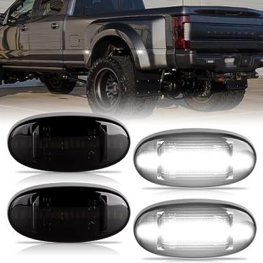 Imagem de POPMOTORZ Luz de LED branca para marcador lateral do para-lama 4 peças lâmpada de marcador lateral traseira compatível com Ford F250 F350 F450 F550 Super Duty 2011-2022 Lâmpada de LED de roda dupla dianteira/traseira com lente fumê